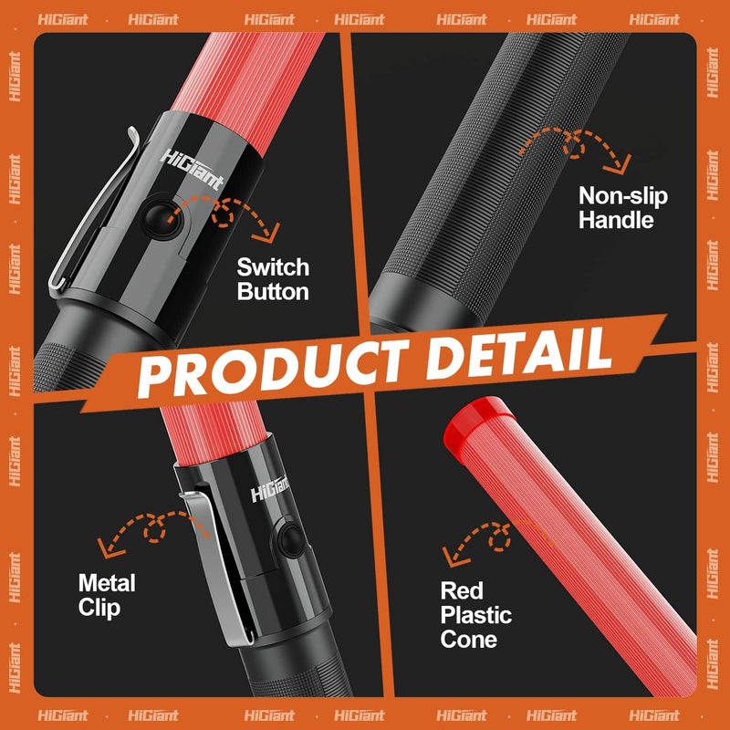 HiGiant Store [6 Pack] 21inch Traffic Wand, LED Traffic Control Baton, Red Light Wands with 2 Flashing Modes, Air Traffic Control Light with Side Clip for Parking Direct, Airport Safety - Image 5